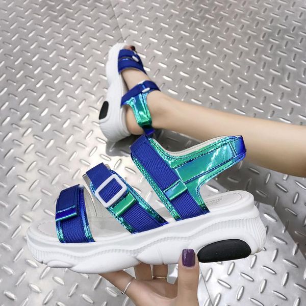 

bonjomarisa for dropship girls sandals solid hook loop open toe platform dandals women wedges casual leisure summer shoes woman, Black