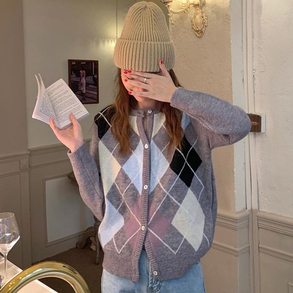 

women's knits & tees 2021 korean loose retro gentle wind ling lattice knitted sweater cardigan coat autumn, White