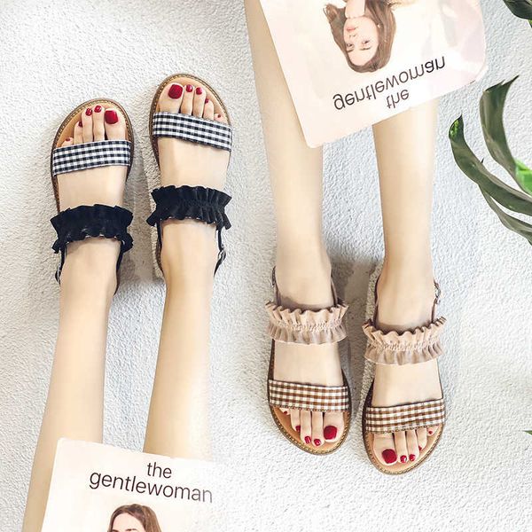 

fairy students all-match korean style roman flat sandals shoes women fatigue, Black