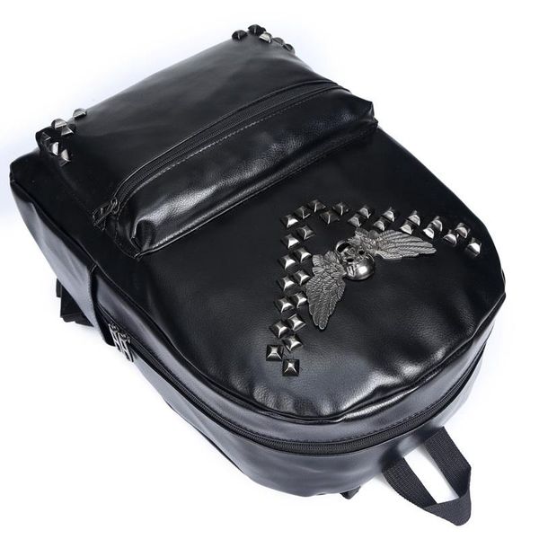 

backpack british couple skull rivet men's korean fashion pu leather bag trend student school male