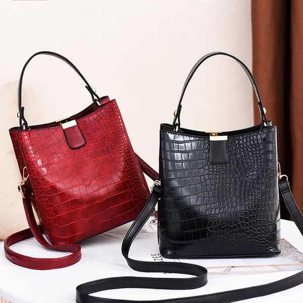 

evening bags 2021 retro bucket pu leather shoulder bag crossbody for women large capacity messenger female solid color handbag