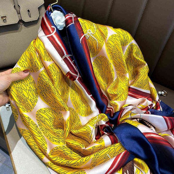 

scarves spring and summer imitation elegant printed sunscreen silk scarf fashion trend decorative shawl, Blue;gray
