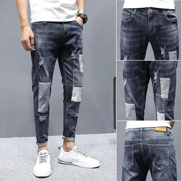

men's jeans men 's summer korean youth casual tappered ankle-length pants, Blue