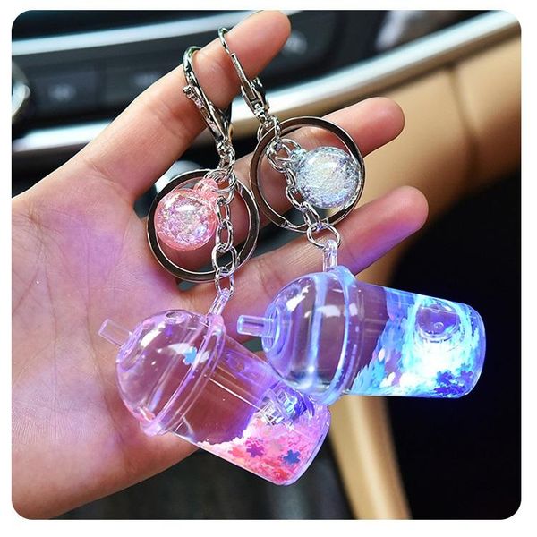

keychains liquid keychain glow milk tea quicksand bottle for bag keyring car lovely pendant gifts, Silver