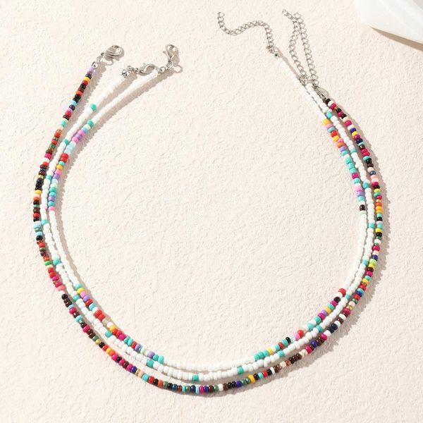 

chokers bohemian hand-worn colorful rice bead necklace japanese and korean style fashion stacking temperament girl accessories, Golden;silver