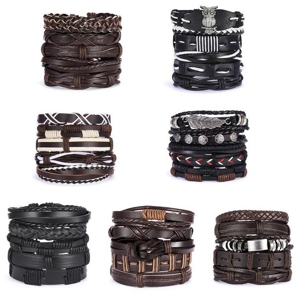 

bangle 5pcs/set men's vintage cross braided leather bracelets male punk hiphop retro adjustable bracelet set fashion bangles jewelry, Black