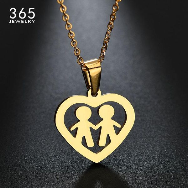 

pendant necklaces heart jewelry stainless steel boy girl gold color family necklace for children gift drop, Silver
