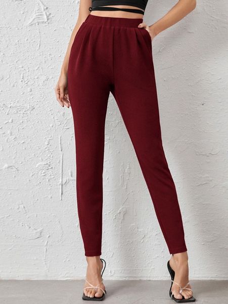 

slant pocket solid pants j79k#, Black;white