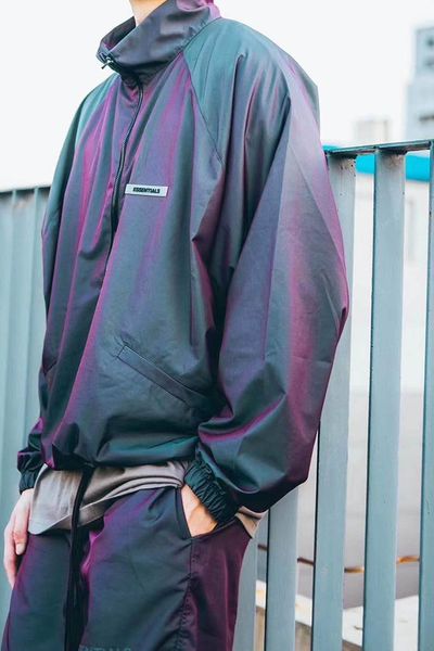 

2021 new double-zip drawstring laser reflective jacket high street hip hop fashion essentials jackets 1qnn, Black;brown