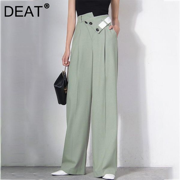 

women's pants & capris 2021 autumn and winter color contrast irregular waist straight wide leg solid suit female trousers, Black;white
