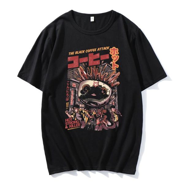 

men's t-shirts style classic couple trend clothes black magic coffee printed trip unsiex oversize cotton tshirt summer, White;black