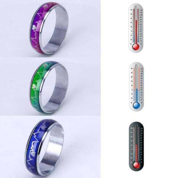 

6mm mood ring electrocardiogram heartbeat rings change color mix size, Silver