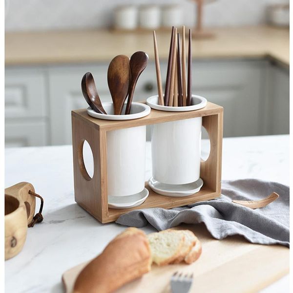 

hooks & rails ceramic bamboo dish drainer cutlery holder anti-mold drying rack chopsticks spoon fork storage kitchen organizer clean hygieni