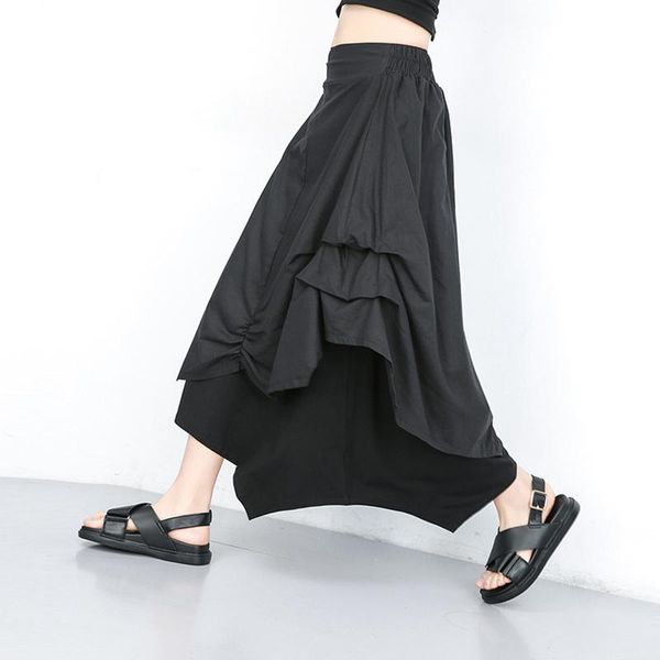 

skirts 2021 spring summer high elastic waist color pleated irreguar half-body skirt women fashion, Black
