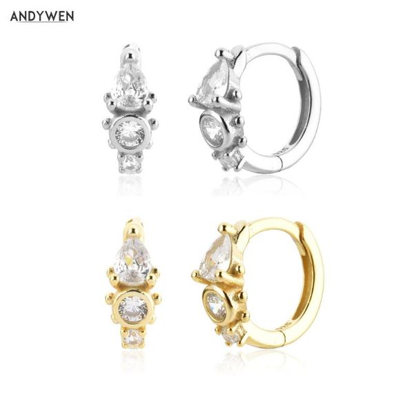 

hoop & huggie andywen 925 sterling silver gold 8.5mm zircon cz huggies hoops earring piercing 2021 women wedding classic jewelry round jewel, Golden;silver