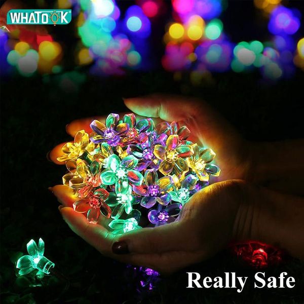 

solar lamps lamp cherry blossoms string 50 led lighting colorful flowers indoor outdoor decor garden lawn christmas patio bloom lights