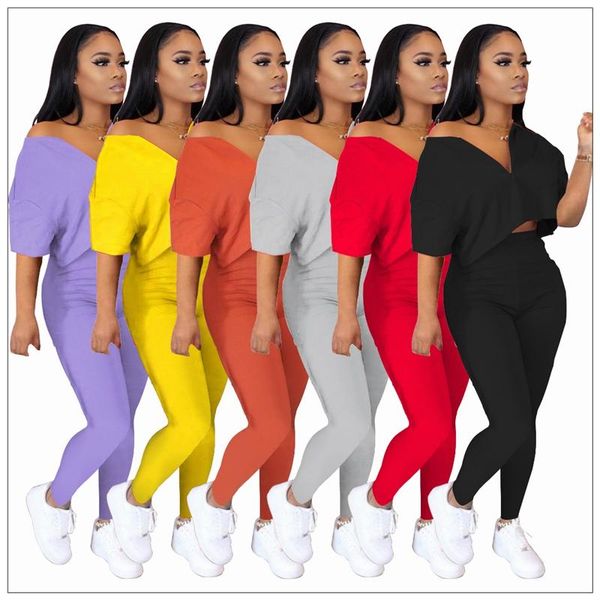 

summer crop two piece set women pants casual solid color jogging femme clothes loose tees pencil trouser sets streetwear, Gray