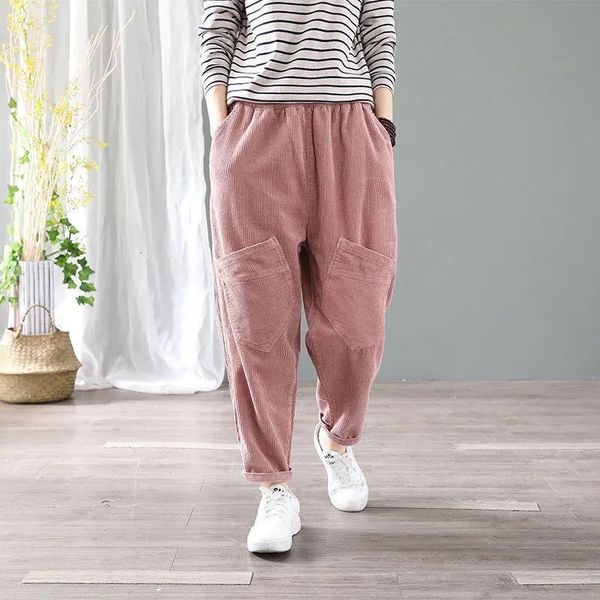 

2021 women winter fall new fashion elastic waist solid color big pockets ankle length pant female streetwear style trouser 6h4f, Black;white