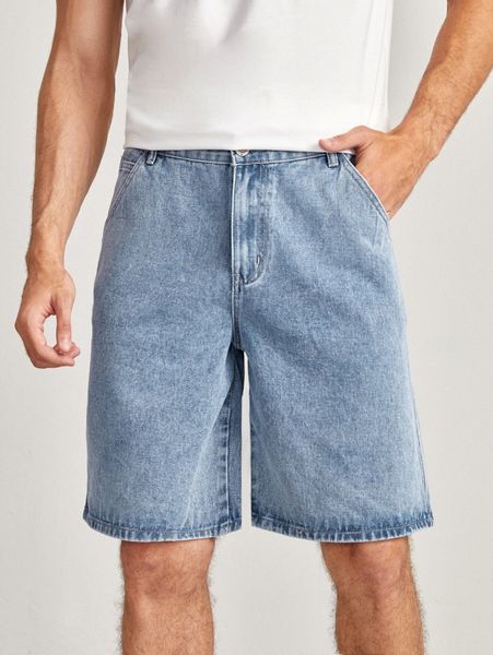 

men slant pocket ripped denim shorts w5m9#, Blue