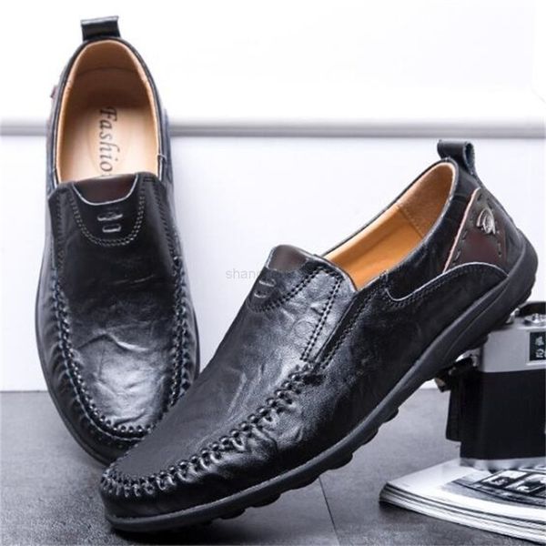 

men loafers fashion men casual leather shoes breathable men boat shoes 002, Black