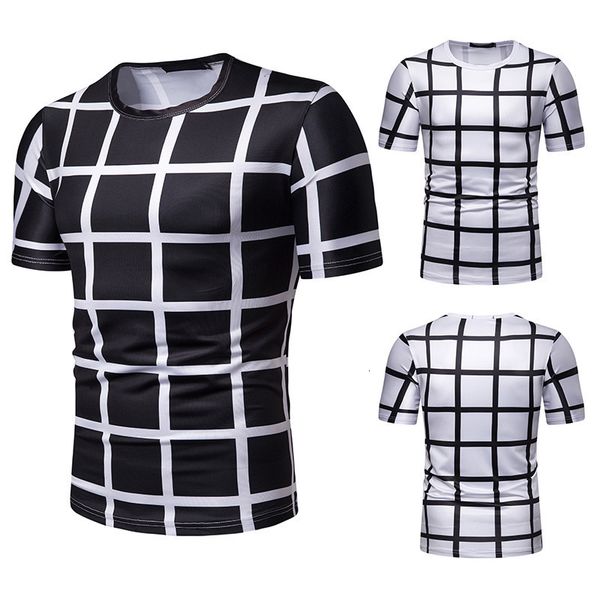 

new summer men's plaid printed short sleeve t-shirt tx84, White;black