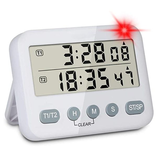 

other clocks & accessories ys-218 practical voice prompt dual digital timer kitchen mute vibration flashing light clock reminder