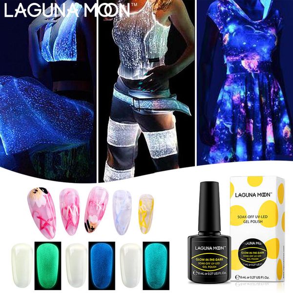 

lagunamoon 8ml transparent color uv gel night glow in dark gel nail polish protean luminous gel uv led soak off varnish lacquer, Red;pink