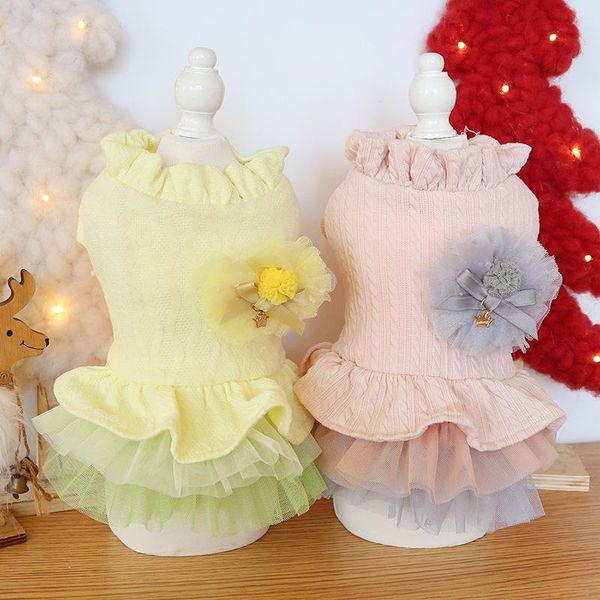 

dog apparel 2021 fashion pattern corsage tulle skirt for dogs clothes autumn and winter pink yellow colors girl small dress