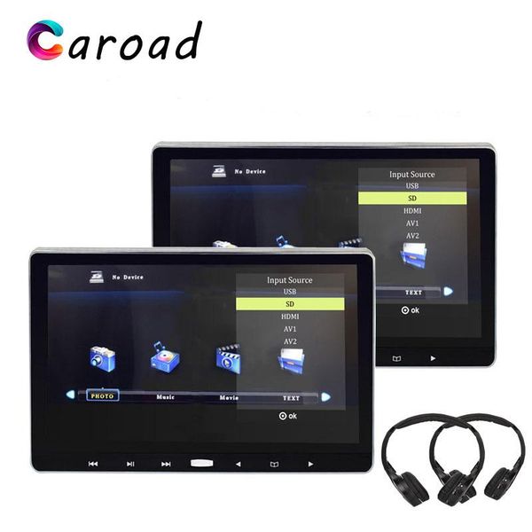 

car video caroad 2pcs 11.6 inch headrest monitor mp5 player touch button ips screen 1080p video/usb/sd/ir/fm transmitter/hdmi/speaker