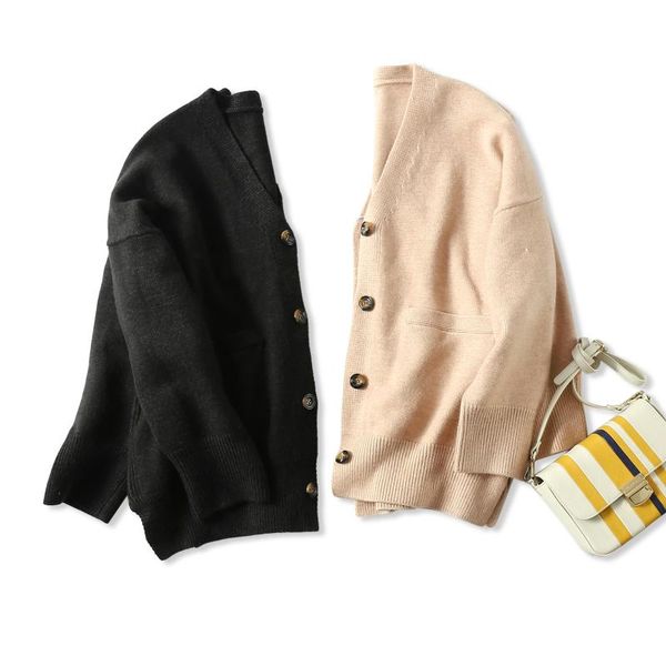 

women's sweaters lazy wind 2021 autumn winter coat women casual thick warm single breasted cardigan oversize v-neck loose knitted sweat, White;black