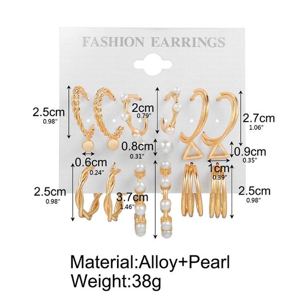 

hoop & huggie r2le fashion gold pearl earrings set for women vintage metal earings geometric circle drop 2021 jewelry, Golden;silver