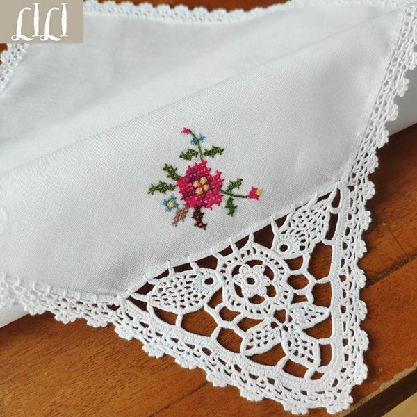 

table napkin 100%cotton hand crochet lace hand-embroidered milk white