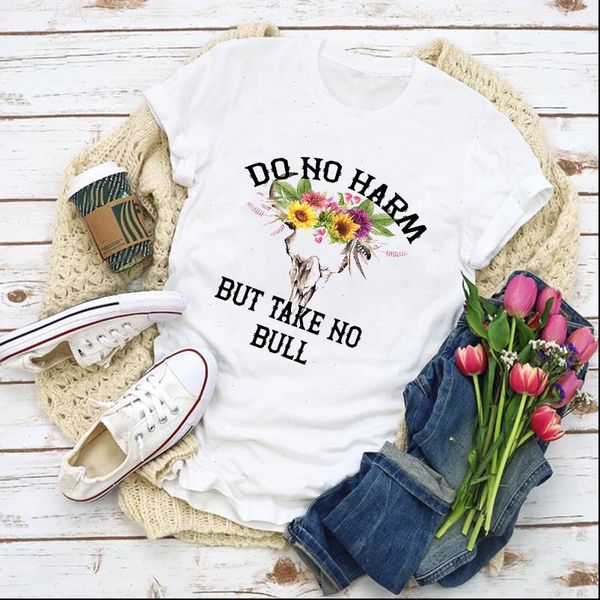 

women graphic bull cow heifer sunflower skull printed summer shirt lady clothes t shirt womens clothing tee female t shirt, White