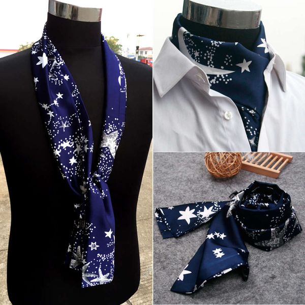 

2019 korean academy men's double layer simulation silk blue black scarf star style