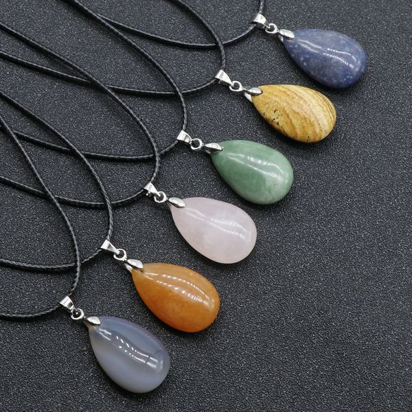 

12 colors reiki healing jewelry water drop natural stone necklace quartz lapis opal pink crystal pyramid pendant amethyst necklaces women, Silver