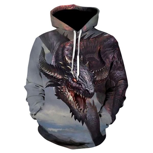 

men's hoodies & sweatshirts spring and autumn hip hop hoodie harajuku 3d dragon print dark casual pullover sweatshirt fashion, Black