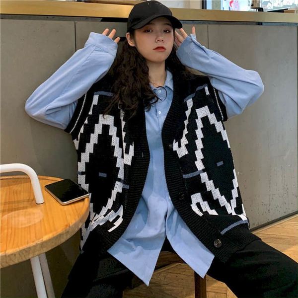 

[three-piece suit] retro cardigan waistcoat loose shirt + casual pants with broad leg female student spring and tender autumn um2d, Gray