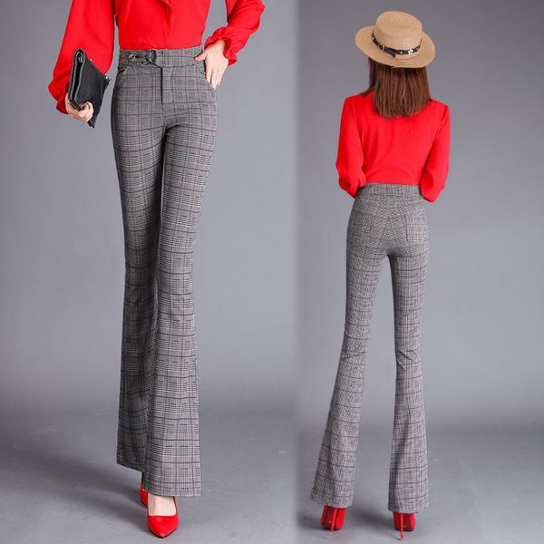 

women's pants & capris flare women 2021 spring fashion lady trousers high waist skinny pantalon femme workwear office woman vintage pla, Black;white