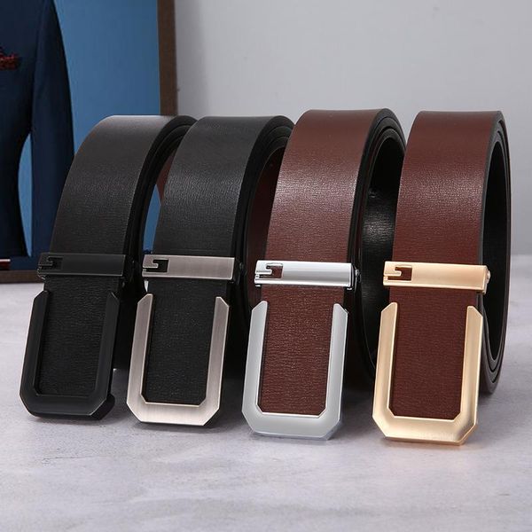 

belts belt men's leather luxury fashion male perforated smooth buckle youth business casual jeans suit waistband trousers, Black;brown