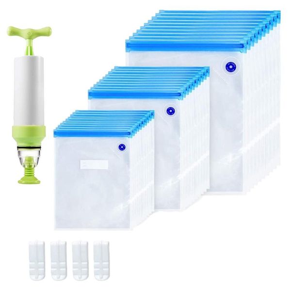

sous vide bags 35pack reusable electric vacuum storage save sealer cooker with 3 size sealed bag,1 hand pump,4 clip sealing machine food
