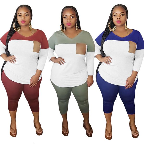 

2021 new plus size xxl-4xl women 2 piece set patchwork and pants active wear jogger matching sets wholesale dropshpping lc, Gray