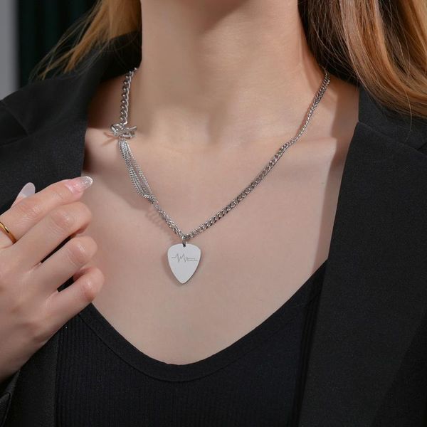 

chains acheerup 2021 fashion stainless steel necklace for women heart pendant ot buckle stitching necklaces jewelry gifts, Silver
