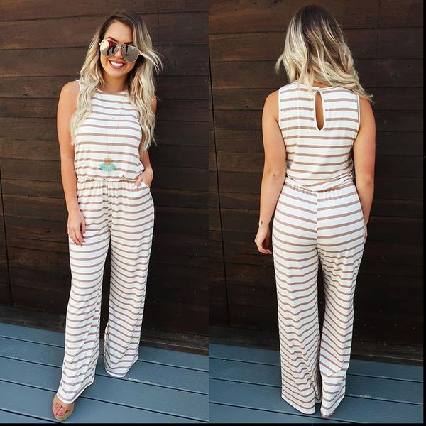 

2021 womens jumpsuit jumpsuit casual ladies womens striped elastic wiast wid leg jumpsuits for women rompers, Black;white
