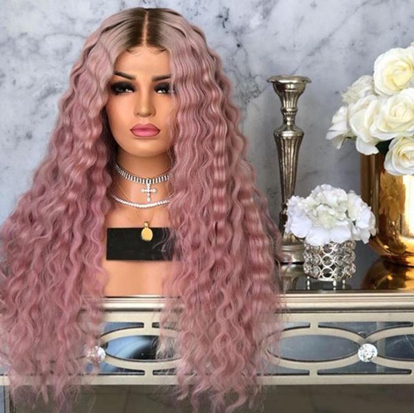 

lace wigs pink color front human hair 180% density virgin pre plucked 13x4 13x1 deep curly, Black;brown