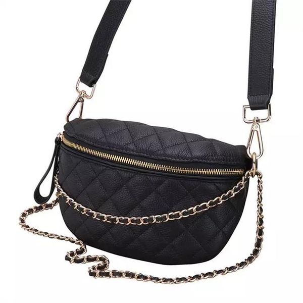 

waist bags real leather women plaid chain packs belt bag