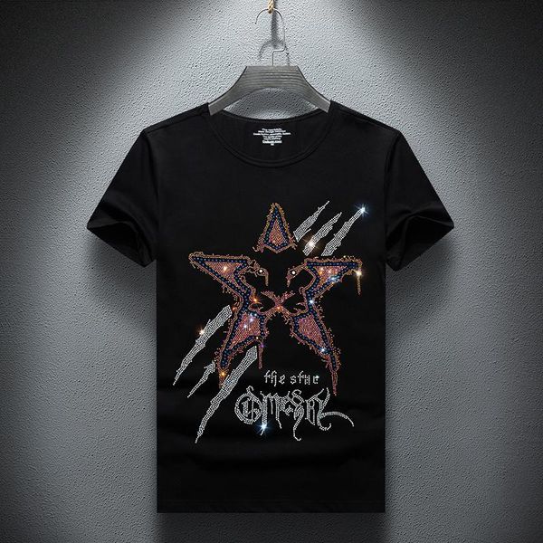

men's t-shirts 2021 summer drill t-shirt men big size bottom shirt male casual diamond clothes drop, White;black