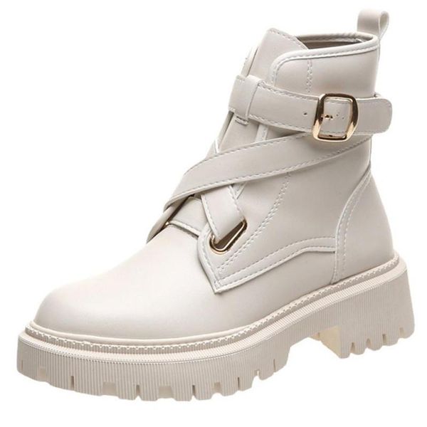 

boots 2021 ins woman pu leather ankle fashion shoes short autumn winter platform heel footwear, Black