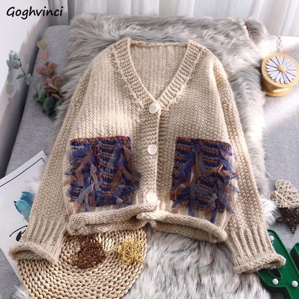 

women's knits & tees cardigan women pockets single breasted sweaters womens elegant preppy style knitted jumpers chic all match outwear, White