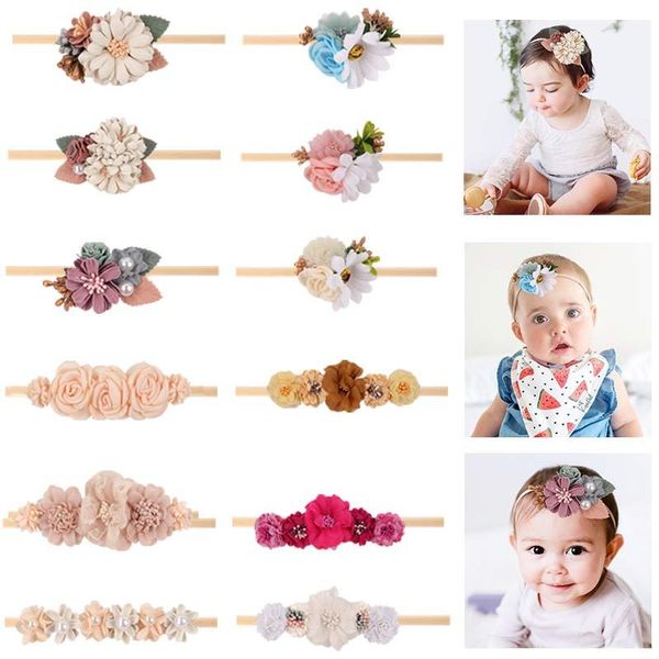 

hair accessories fashion flowers rubber bands girls hairband cloth flower handmade bow baby's leather tendon band, Slivery;white