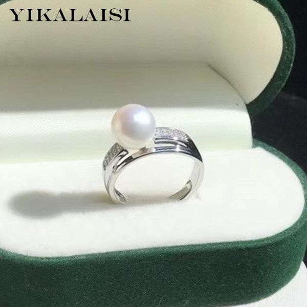 

cluster rings yikalaisi 925 sterling silver jewelry for women 8-9mm round natural freshwater pearl 2021 fine wholesales, Golden;silver